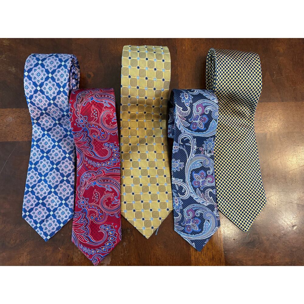 Lot of 5 Preowned Jos. A. Bank 100% Silk Ties - Paisley & Patterns